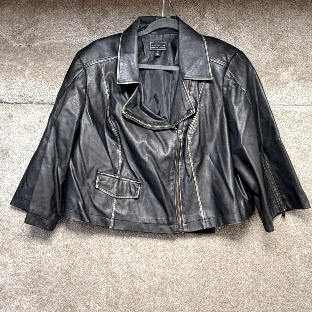 G by Giuliana Black Label Womens Moto Jacket Size 1X‎ Black Faux Leather Biker